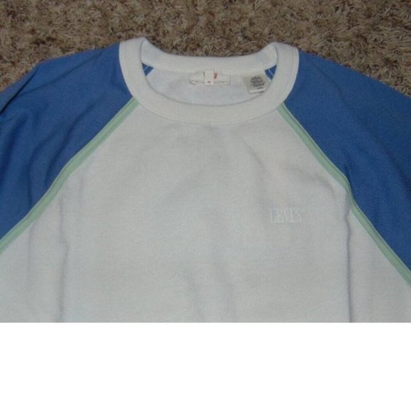 Womens Levis Sweatshirt Cream Blue Small Fleece Colorblock Crewneck Long Sleeve - Picture 3 of 5